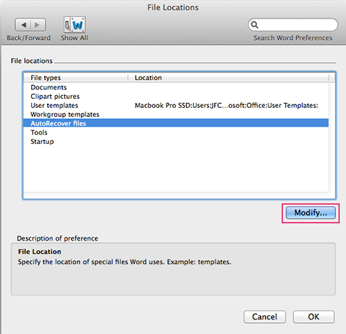 2016 excell autosave location for mac